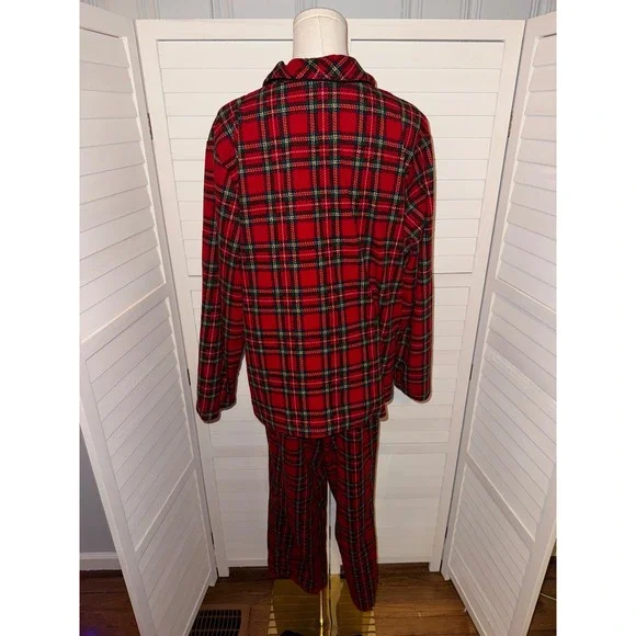 Lauren Ralph Lauren Red Plaid Fleece Pajama Set Women's XL Button Down Top Pants - Picture 6 of 10